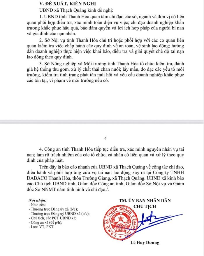 Báo cáo của UBND xã Thạch Quảng.