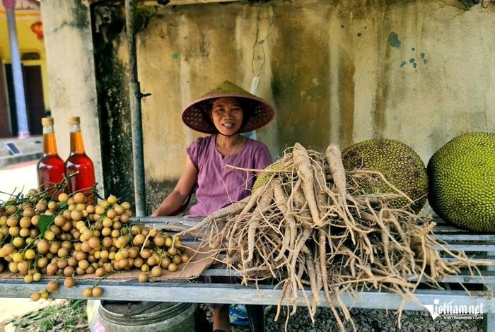 Dọc Quốc lộ 217 qua xã Biện Thượng dễ dàng bắt gặp cảnh người dân bán sâm bên đường. Ảnh: Lê Dương