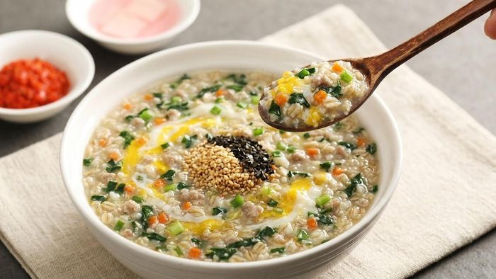 Cháo yến mạch trứng gà và rau củ. Ảnh minh họa: AI
