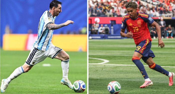 Màn đối đầu giữa Messi và Yamal thực sự là cuộc chiến của hai thế hệ tài năng. Ảnh: AFP/TTXVN