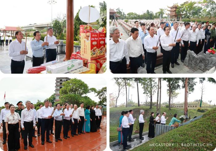 Đoàn đại biểu Tỉnh ủy, HĐND, UBND, Ủy ban MTTQ Việt Nam tỉnh Hưng Yên dâng hương, dâng hoa tại Đền tưởng niệm liệt sĩ Trường Sơn - Bến phà Long Đại.