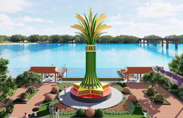 Phối cảnh hình tượng 16 bông lúa trên Đài tưởng niệm Bến phà II Long Đại.
