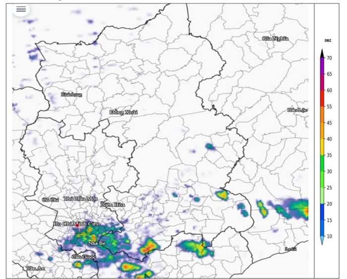 Ảnh radar tại khu vực thành phố Đồng Nai.