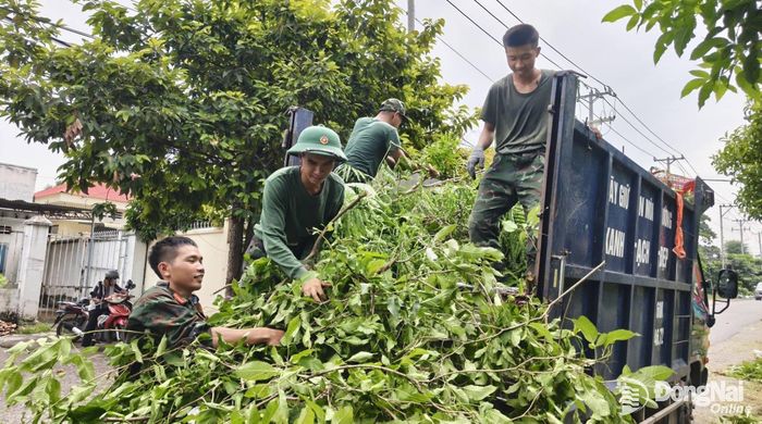Bộ đội Lữ đoàn 96 ra quân Ngày Chủ nhật xanh tại xã An Phước, thành phố Đồng Nai. Ảnh: ĐVCC