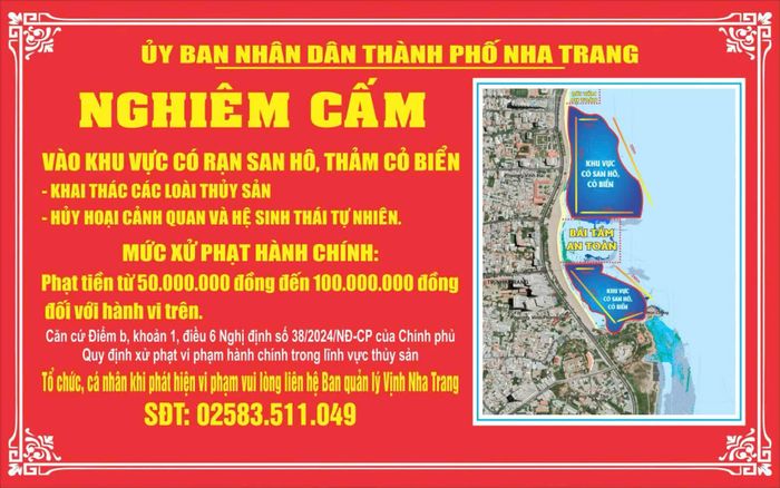 Bảng tuyên truyền chế tài xử lý đối với những hành vi tác động đến hệ sinh thái rạn san hô.