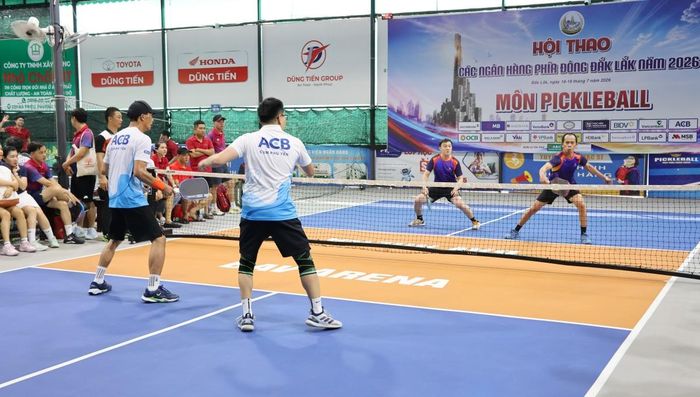 Các vận động viên tranh tài ở môn pickleball tại Hội thao các ngân hàng phía Đông Đắk Lắk năm 2026.