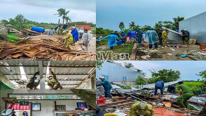 Công an xã Khánh Bình khẩn trương cứu hộ, cứu nạn và hỗ trợ người dân khắc phục hậu quả sau trận dông lốc.