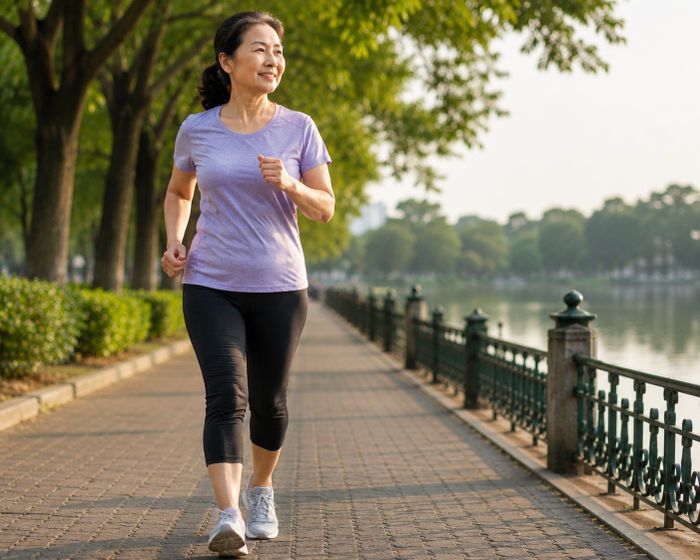 Đi bộ là hình thức vận động đơn giản, phù hợp với người sau tuổi 55.