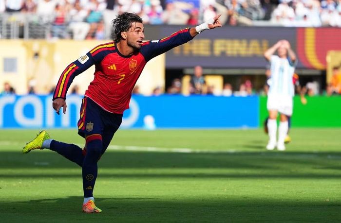 Ferran Torres - cầu thủ ghi bàn ấn định chiến thắng cho ĐT Tây Ban Nha trong trận Chung kết World Cup 2026. Ảnh: Julio Cortez/ AP Photo.