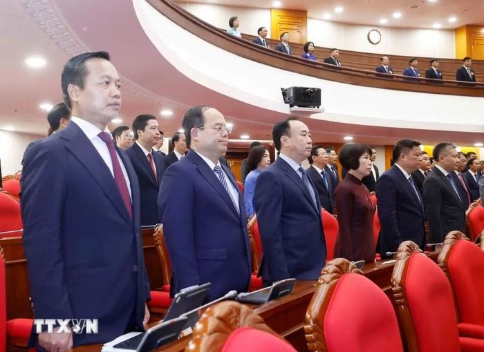 Các đại biểu thực hiện nghi lễ chào cờ. Ảnh: Thống Nhất/TTXVN.