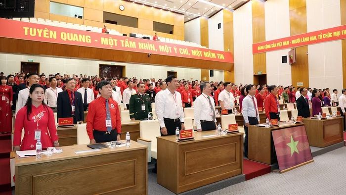Đại biểu thực hiện nghi thức chào cờ tại Đại hội.