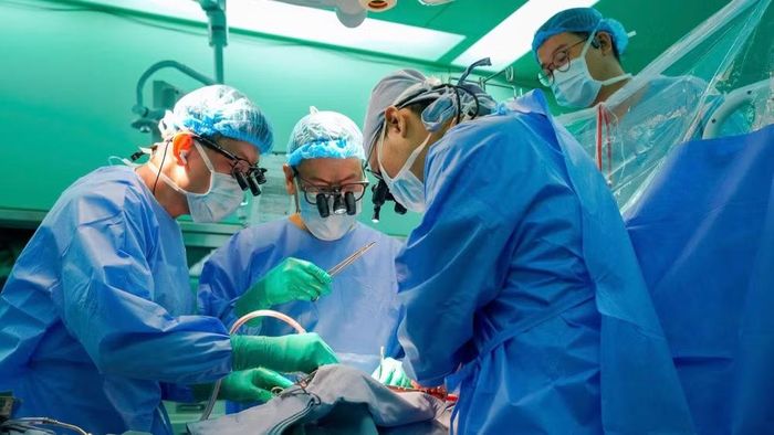 Ê-kíp ghép tim tập trung cao độ thực hiện ca ghép.