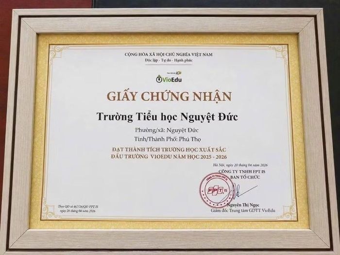 Trường Tiểu học Nguyệt Đức đạt thành tích trường học xuất sắc đấu trường Vioedu năm học 2025 - 2026.