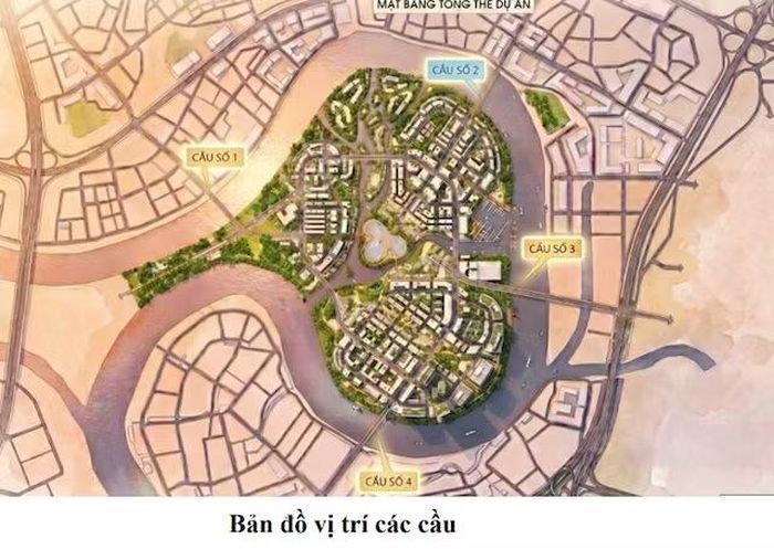 Sơ đồ bố trí thêm 4 cây cầu ở Khu đô thị Bình Quới - Thanh Đa.