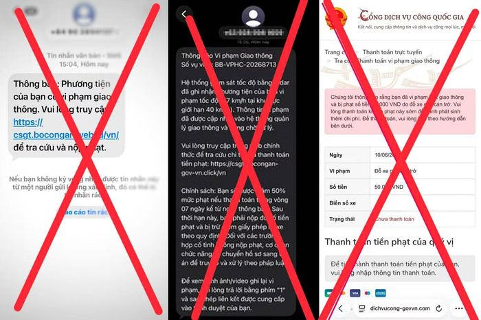 Tin nhắn lừa đảo và các trang web giả mạo.