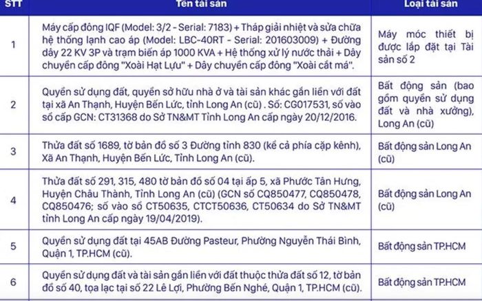Danh sách tài sản bảo đảm vụ Vạn Thịnh Phát của Ngân hàng SCB (ảnh: N.M).