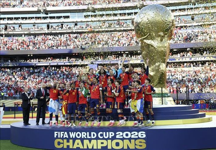 Giây phút đăng quang vô địch World Cup 2026 của các cầu thủ Tây Ban Nha. Ảnh: THX/TTXVN phát