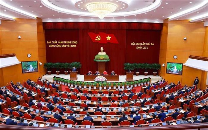 Phiên khai mạc Hội nghị lần thứ ba Ban Chấp hành Trung ương Đảng khóa XIV. Ảnh: Dương Giang - TTXVN