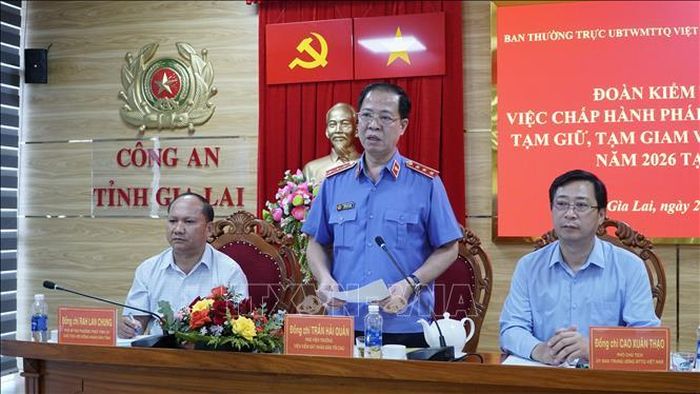 Phó Viện trưởng Viện kiểm sát nhân dân tối cao Trần Hải Quân phát biểu kết luận tại hội nghị. Ảnh: Đình Quân/TTXVN