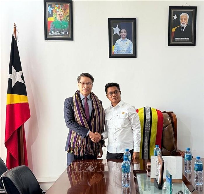 Đại biện Việt Nam tại Timor-Leste Phạm Bình Đàm và Phó Thủ tướng Timor – Leste, Mariano Assanami Sabino.