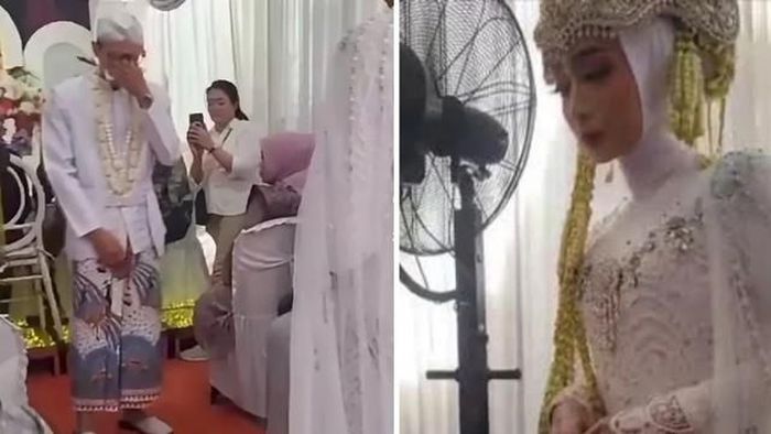 Chú rể xúc động khi nhìn thấy cô dâu. Ảnh: Zamin