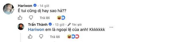 Trấn Thành gọi Hari Won là "ngoại lệ". Ảnh: FBNV.