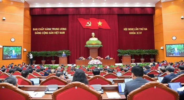 Quang cảnh phiên khai mạc Hội nghị lần thứ ba Ban Chấp hành Trung ương Đảng khóa XIV. Ảnh: Cổng TTĐT Đảng Cộng sản Việt Nam.
