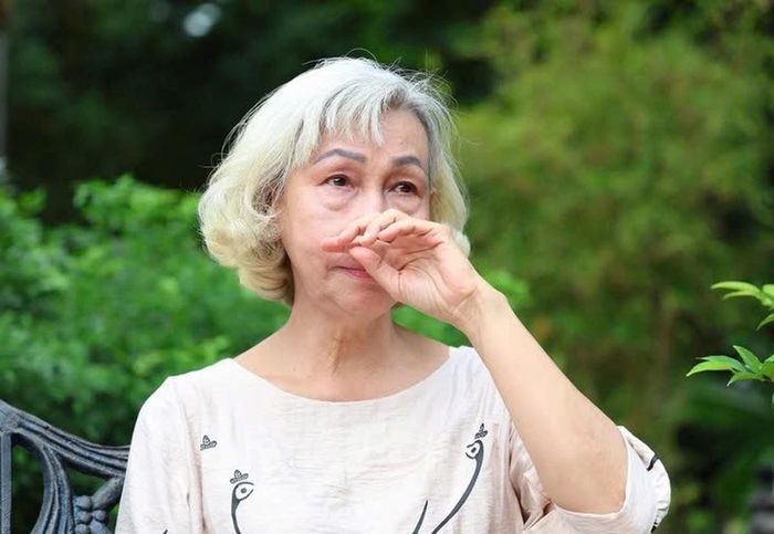Bà Trần Thị Lệ Thu xúc động khi kể về người cha của mình - liệt sĩ Trần Văn Kiểu tại công viên Lê Thị Riêng. Ảnh: Ngô Tùng