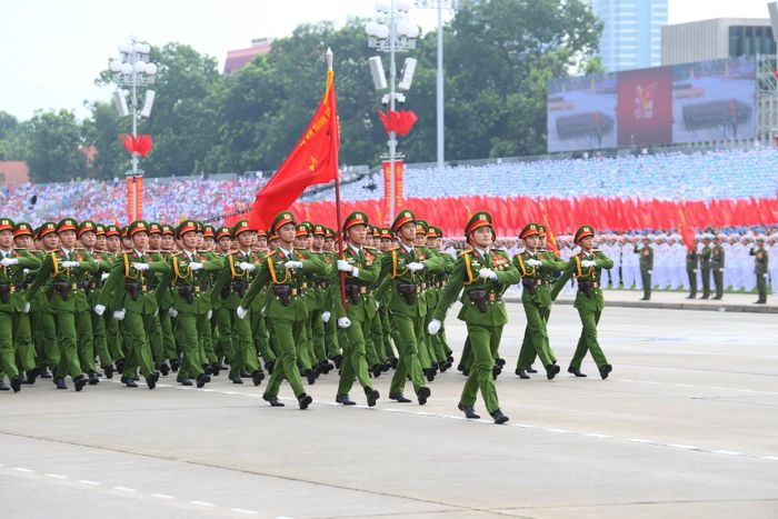 Lực lượng Cảnh sát Nhân dân tham gia Lễ kỷ niệm, diễu binh, diễu hành 80 năm Cách mạng Tháng Tám thành công và Quốc khánh nước Cộng hòa xã hội chủ nghĩa Việt Nam. Ảnh: Bộ Công an