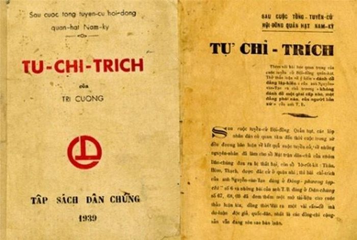 Cuốn Tự chỉ trích do đồng chí Nguyễn Văn Cừ biên soạn sau cuộc tổng tuyển cử Hội đồng quản hạt ở Nam Kỳ, năm 1939. Nguồn: Ảnh tư liệu