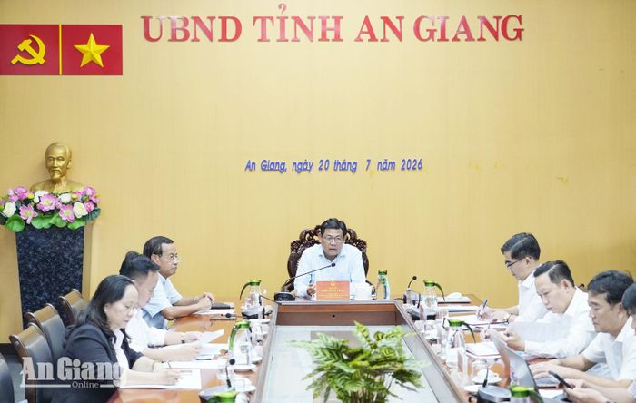 Phó Chủ tịch UBND tỉnh An Giang Ngô Công Thức chủ trì buổi làm việc với các sở, ngành liên quan. Ảnh: THỤY DU