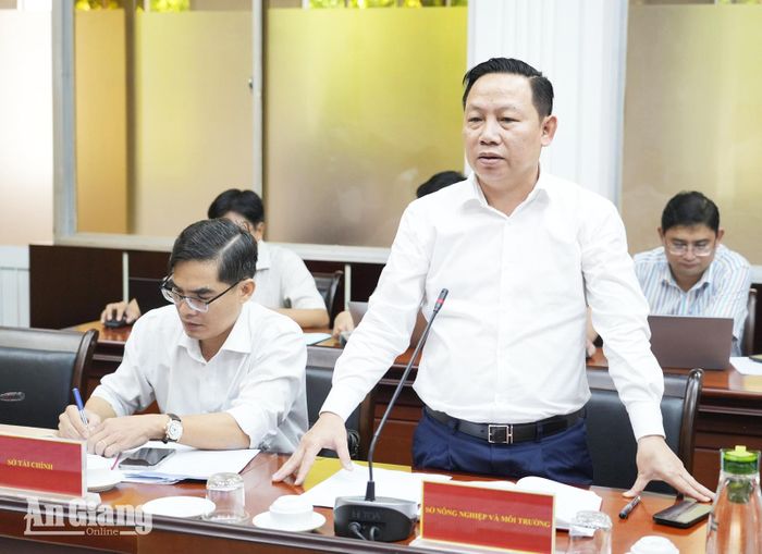 Đại diện Sở Nông nghiệp và Môi trường tỉnh An Giang phát biểu ý kiến tại buổi làm việc. Ảnh: THỤY DU