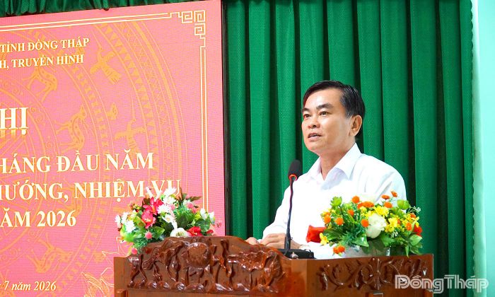 Đồng chí Đoàn Văn Phương, Tỉnh ủy viên, Phó Trưởng Ban Tuyên giáo và Dân vận Tỉnh ủy phát biểu chỉ đạo tại hội nghị.