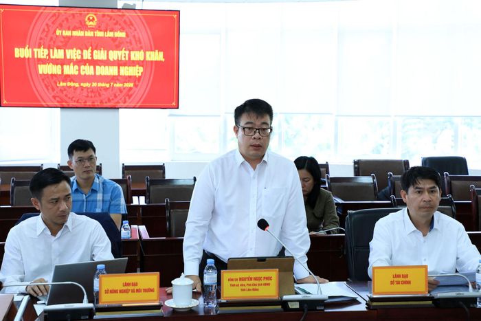 Tỉnh ủy viên, Phó Chủ tịch UBND tỉnh Lâm Đồng Nguyễn Ngọc Phúc chủ trì buổi tiếp, làm việc với các doanh nghiệp vào chiều 20/7