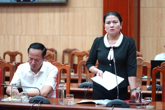 Đồng chí Ly Kiều Vân, Trưởng ban Nội chính Tỉnh ủy phát biểu tại hội nghị - Ảnh: T.Đ