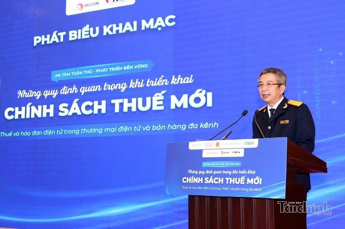 Cục trưởng Cục Thuế Mai Xuân Thành phát biểu tại hội thảo. Ảnh: TN