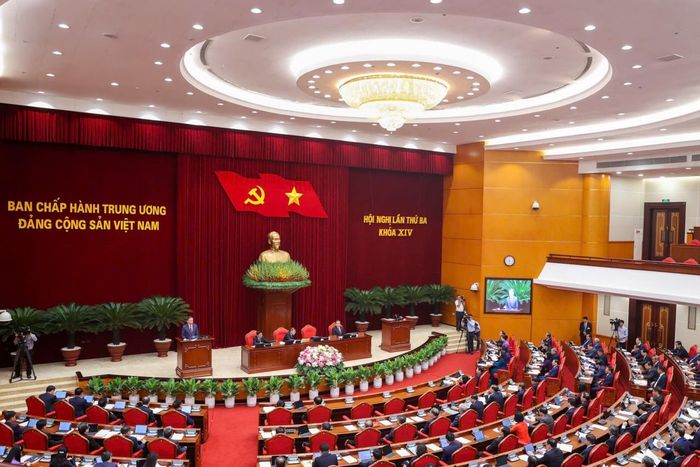 Phiên khai mạc Hội nghị lần thứ ba Ban Chấp hành Trung ương Đảng khóa XIV. Ảnh: Đoàn Bắc