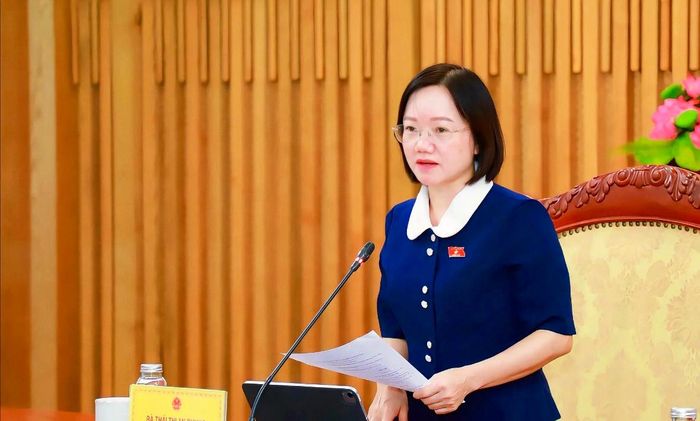 Phó Trưởng đoàn chuyên trách Đoàn ĐBQH tỉnh Thái Thị An Chung phát biểu tại buổi làm việc với UBND tỉnh