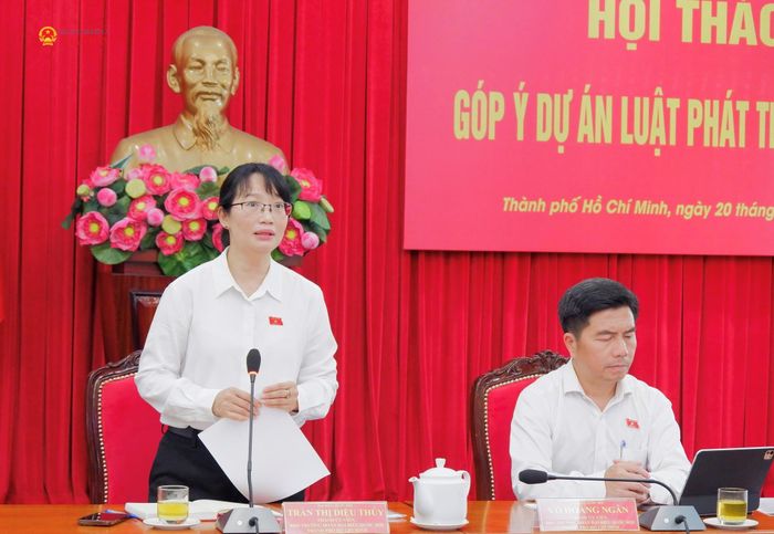 Phó Trưởng Đoàn chuyên trách Đoàn ĐBQH TP. Hồ Chí Minh Trần Thị Diệu Thúy phát biểu. Ảnh: Hoa Lê