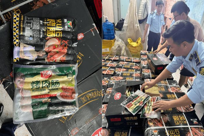Sản phẩm xúc xích có dấu hiệu nhập lậu bị lực lượng chức năng phát hiện, tạm giữ. Ảnh QLTT