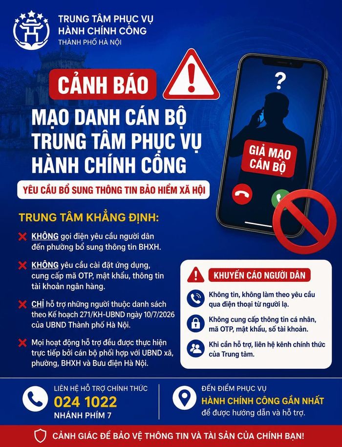 Cảnh báo từ Trung tâm Phục vụ hành chính công thành phố Hà Nội.