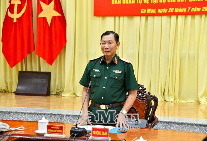 Thiếu tướng Huỳnh Chiến Công, Phó Tham mưu trưởng Quân khu 9, phát biểu chỉ đạo một số nhiệm vụ tiếp tục tăng cường thực hiện trong thời gian tới.