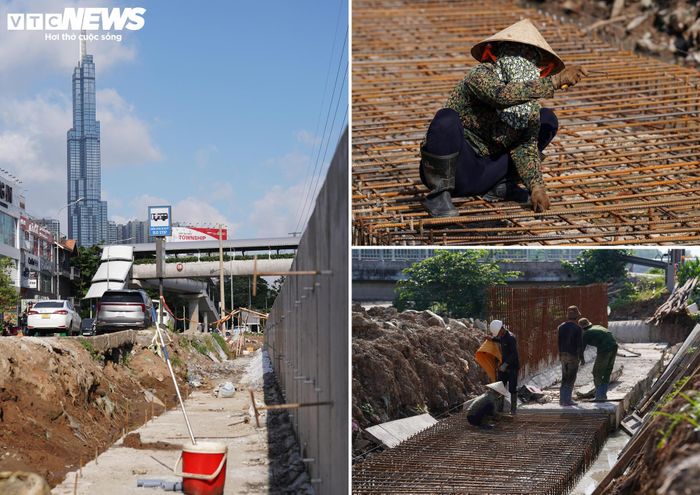 Trên công trường, nhiều mũi thi công đồng loạt triển khai các hạng mục như nạo vét lòng rạch, xây dựng tường chắn và hoàn thiện hệ thống kè hai bên bờ.