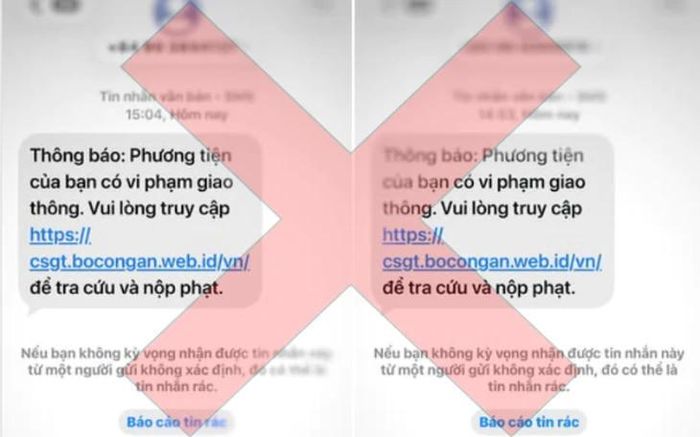 Cục Cảnh sát giao thông Bộ Công an cảnh báo thủ đoạn phát tán tin nhắn SMS giả mạo thông báo phạt nguội, dụ người dân bấm vào đường link để đánh cắp thông tin, chiếm đoạt tài sản.