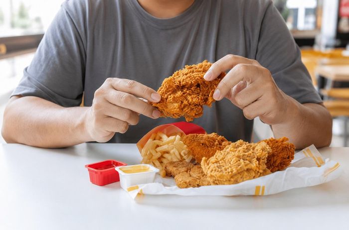 Chế độ ăn nhiều dầu mỡ, thường xuyên ăn đồ chiên rán và thiếu chất xơ có thể làm tăng gánh nặng cho đường ruột. Ảnh: Shutterstock.