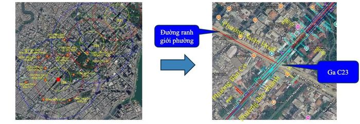 Vị trí ga C23 theo phương án nghiên cứu. Nguồn: MAUR.