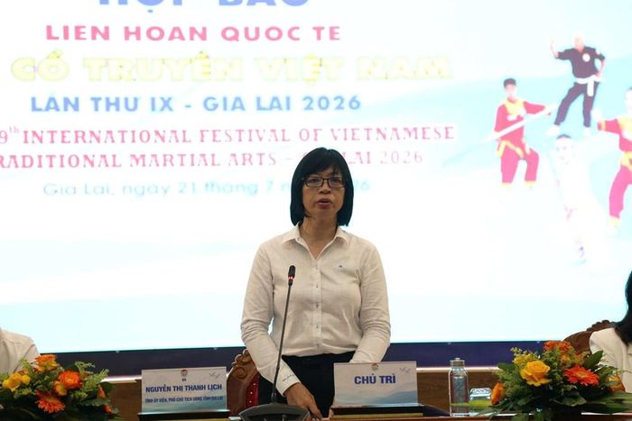 Bà Nguyễn Thị Thanh Lịch, Phó Chủ tịch UBND tỉnh Gia Lai phát biểu tại buổi họp báo