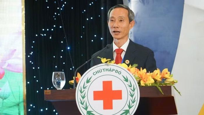 Ông Lê Tấn Minh, Chủ tịch Hội Chữ thập đỏ thành phố Đà Nẵng nhiệm kỳ 2026-2031 phát biểu tại Đại hội.
