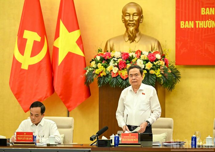 Bí thư Đảng ủy Quốc hội, Chủ tịch Quốc hội Trần Thanh Mẫn phát biểu định hướng hội nghị. (Ảnh: DUY LINH)