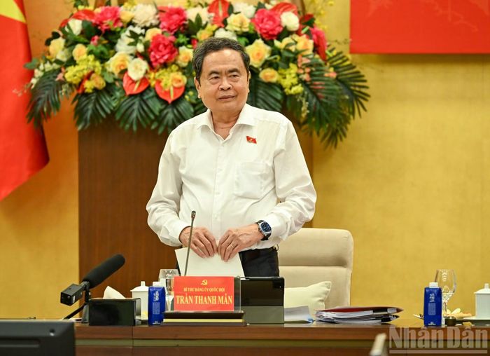 Bí thư Đảng ủy Quốc hội, Chủ tịch Quốc hội Trần Thanh Mẫn phát biểu định hướng hội nghị. (Ảnh: DUY LINH)